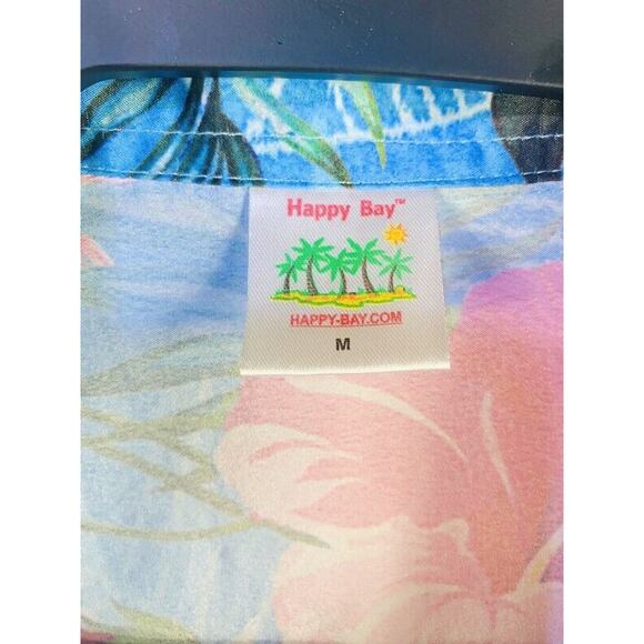 Happy Bay Hawaiian Shirt Men's Medium Button Up Blue Green Red - Picture 8 of 12